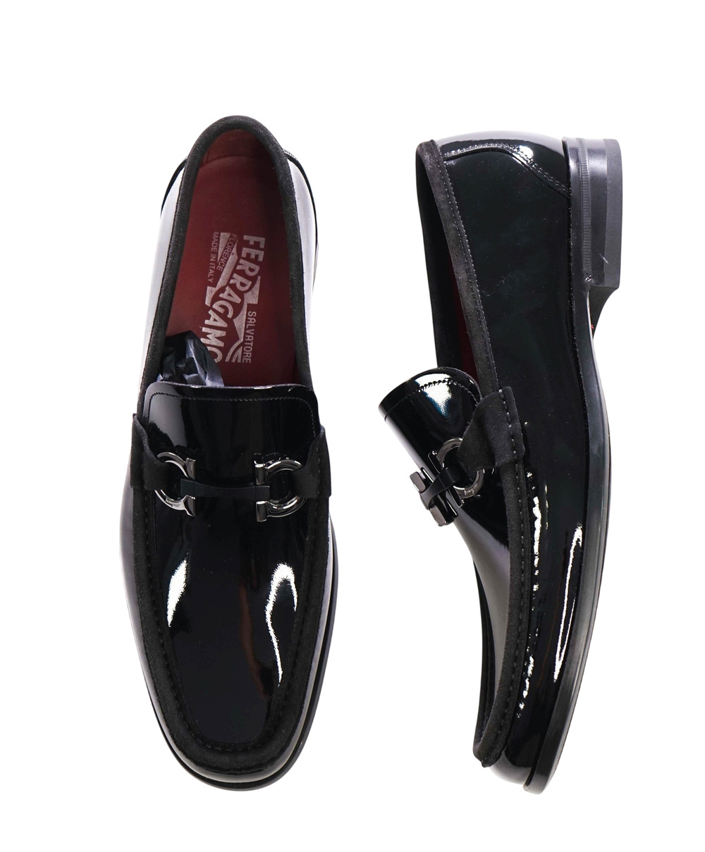 $895 FERRAGAMO - GRANDIOSO Black Leather/Suede Loafers - 8 EE